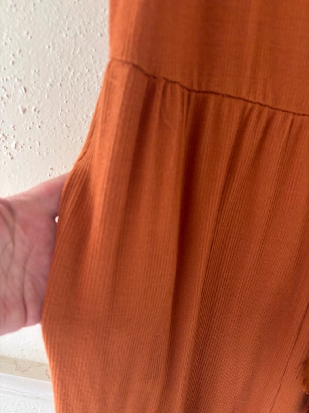 Anthropologie Marina Tiered Wide-Leg  Jumpsuit In Rust Orange Sleeveless Pockets - Picture 12 of 12